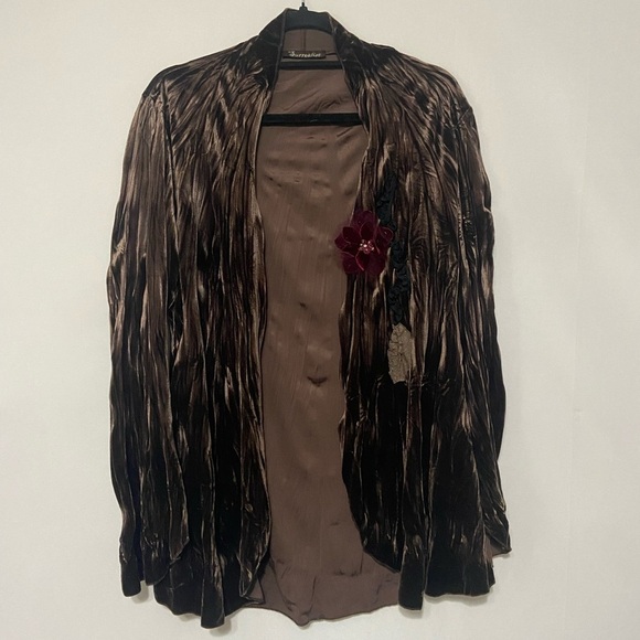 Surrealist EUC brown velvet open front cardigan with applique floral size 4 - Picture 1 of 6